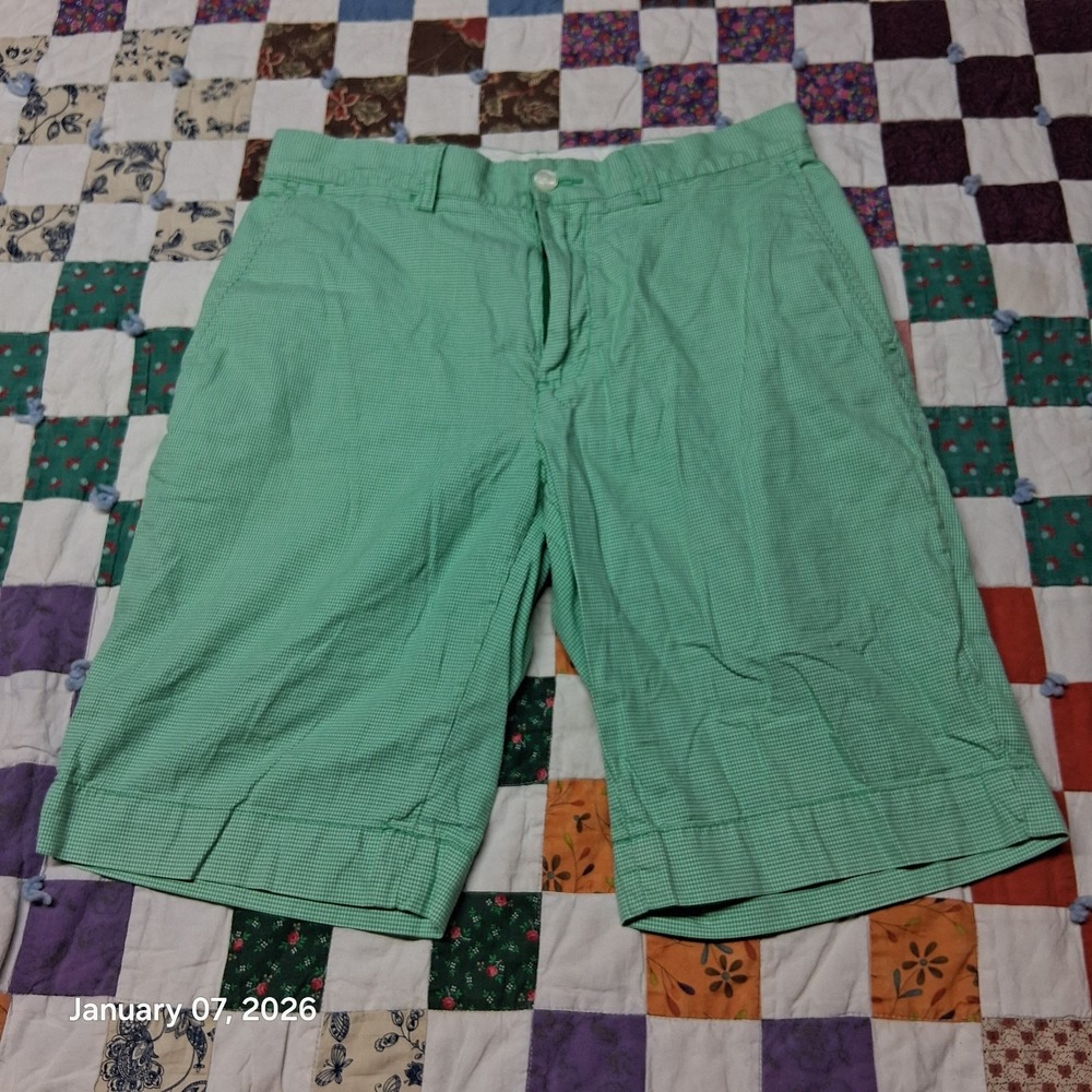 Vintage Polo by Ralph Lauren Prep Shorts Size 29 Green Mini Hounds Tooth 90s Y2K